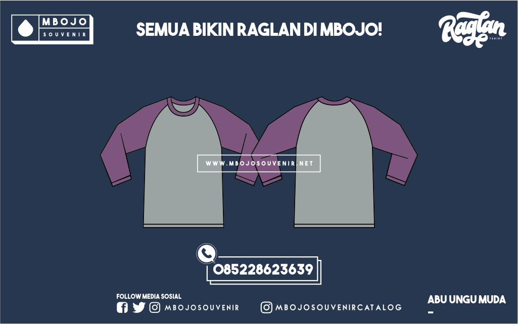 Kaos Raglan Polos Abu ungu Muda