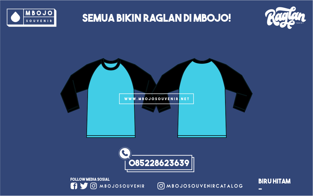 Kaos Raglan Polos Biru Hitam