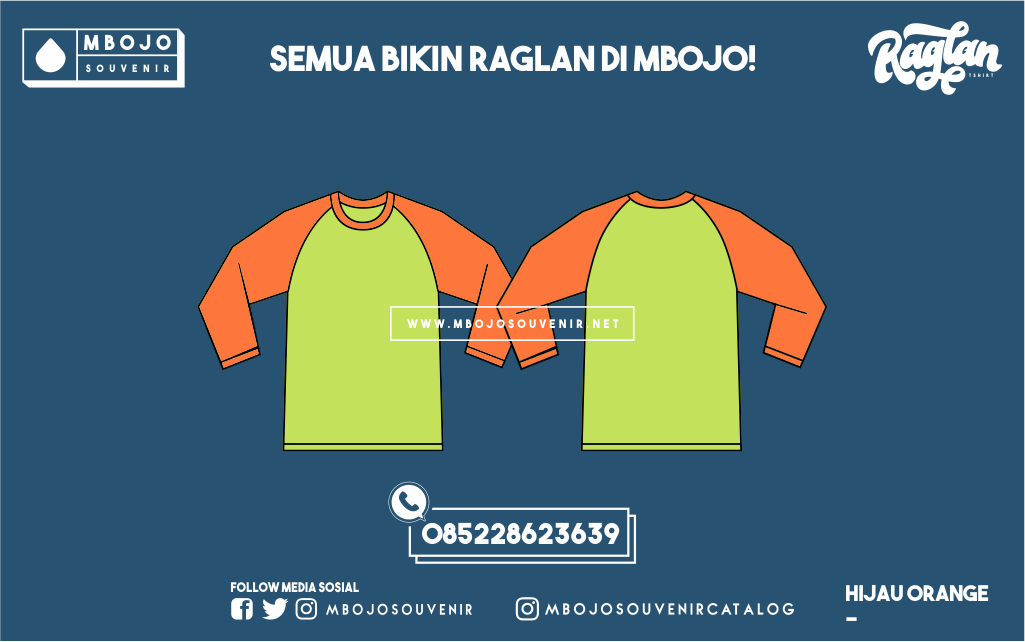 Kaos Raglan Polos Hijau Orange