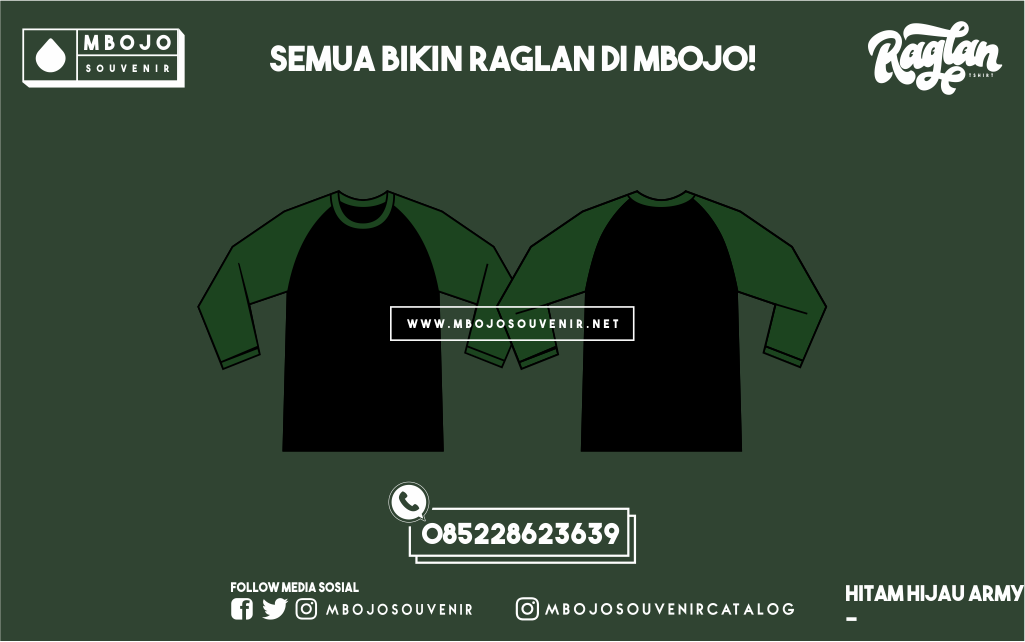 Kaos Raglan Polos Hitam Hijau Army