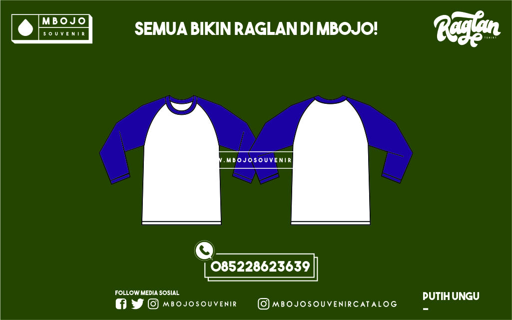 Kaos Raglan Polos Putih Ungu